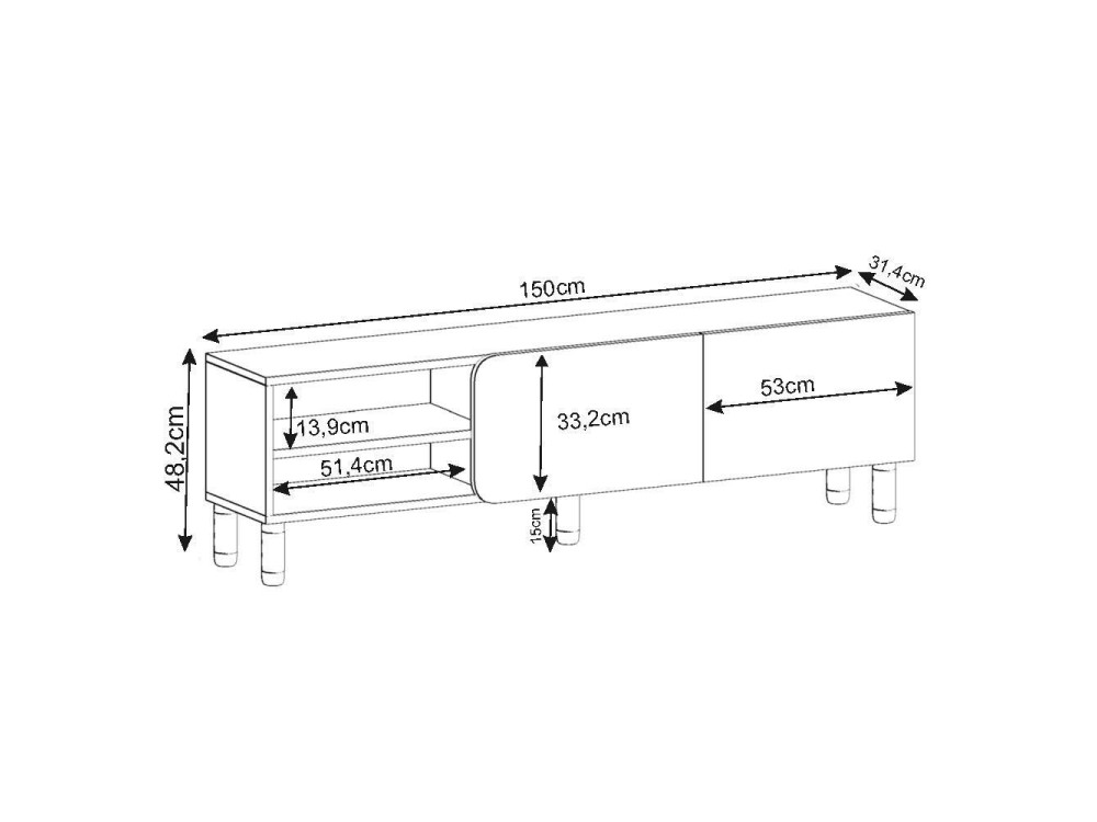 Houten TV-meubel "River" - 150 x 31,4 x 48,2 cm - Antraciet