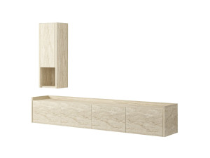 Houten TV-meubel "Sema" met wandplank - 160 x 30 x 35 cm - Travertin