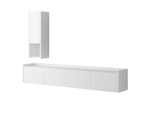Houten TV-meubel "Sema" met wandplank - 160 x 30 x 35 cm - Wit
