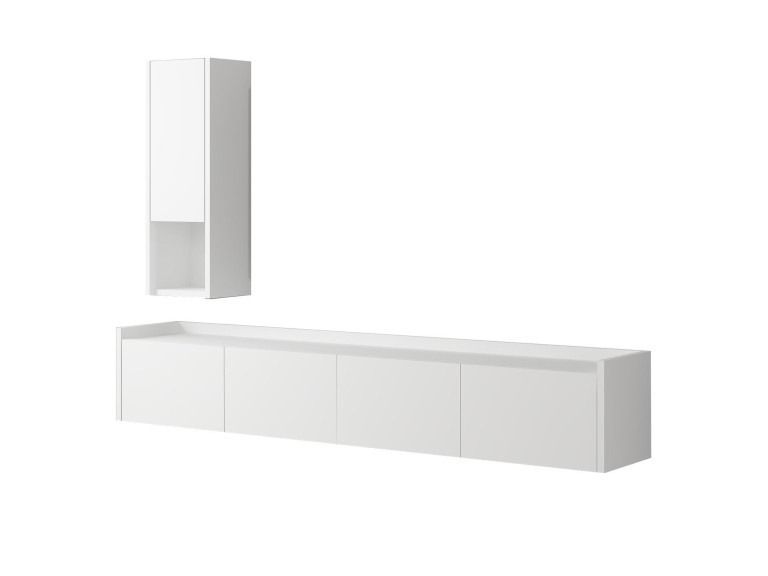 Houten TV-meubel "Sema" met wandplank - 160 x 30 x 35 cm - Wit
