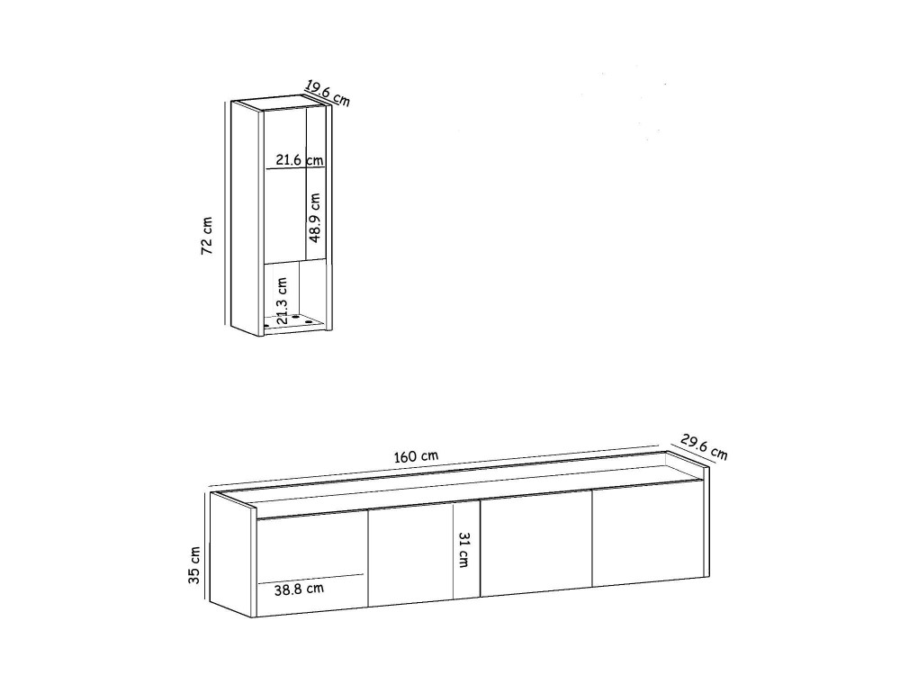 Houten TV-meubel "Sema" met wandplank - 160 x 30 x 35 cm - Wit