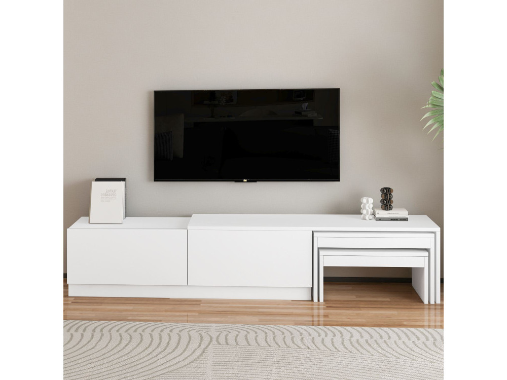 Nest" houten TV-meubel - 180 x 30 x 36 cm - Wit