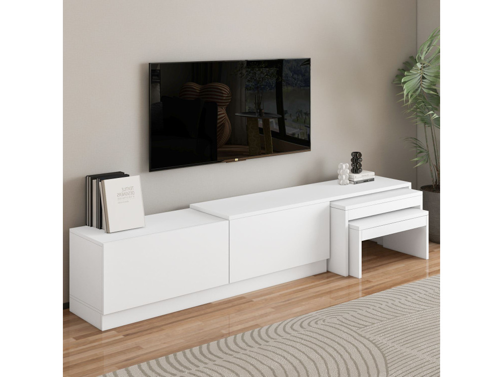 Nest" houten TV-meubel - 180 x 30 x 36 cm - Wit