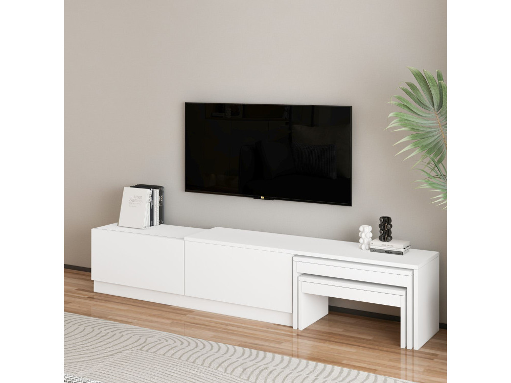 Nest" houten TV-meubel - 180 x 30 x 36 cm - Wit