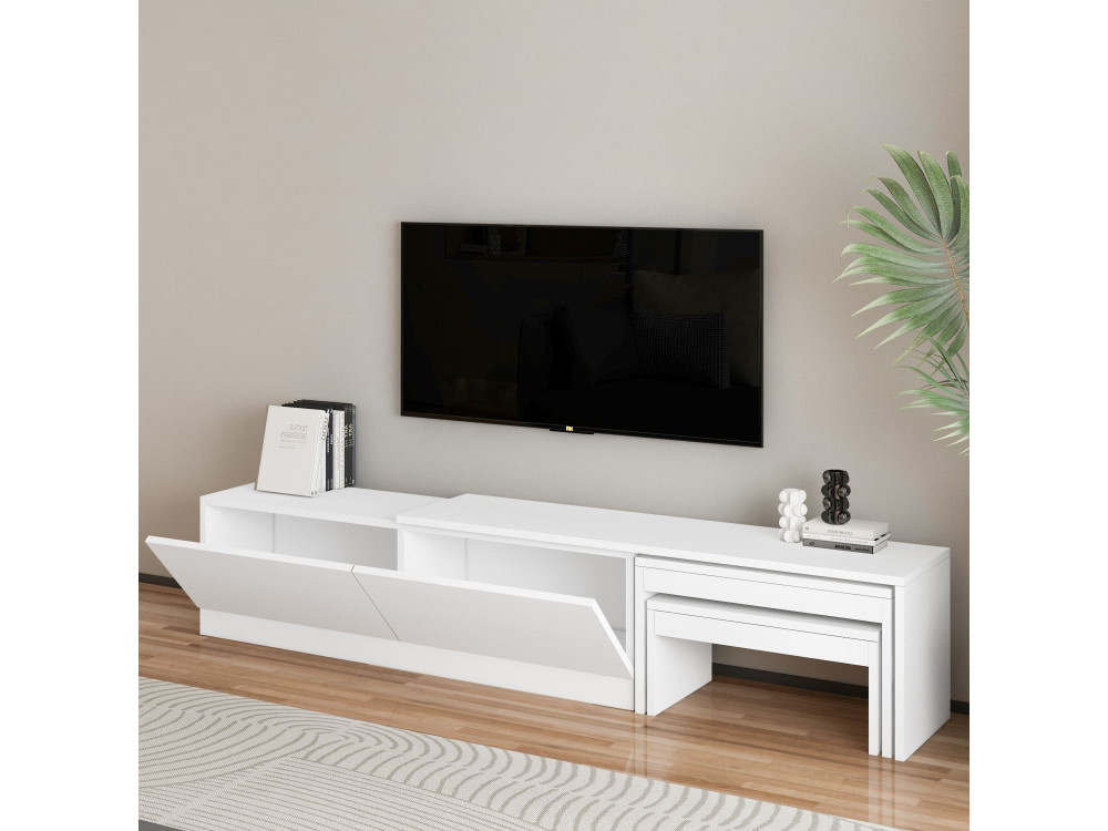Nest" houten TV-meubel - 180 x 30 x 36 cm - Wit