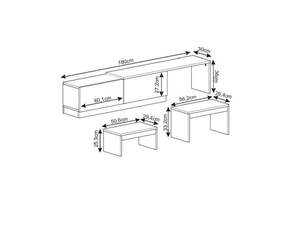 Nest" houten TV-meubel - 180 x 30 x 36 cm - Bruin