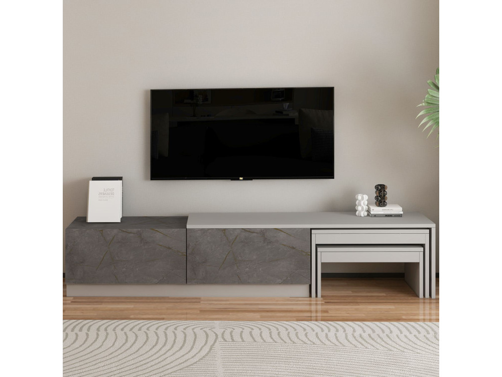 Nest" houten TV-meubel - 180 x 30 x 36 cm - Grijs