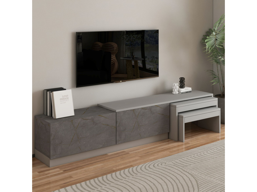 Nest" houten TV-meubel - 180 x 30 x 36 cm - Grijs