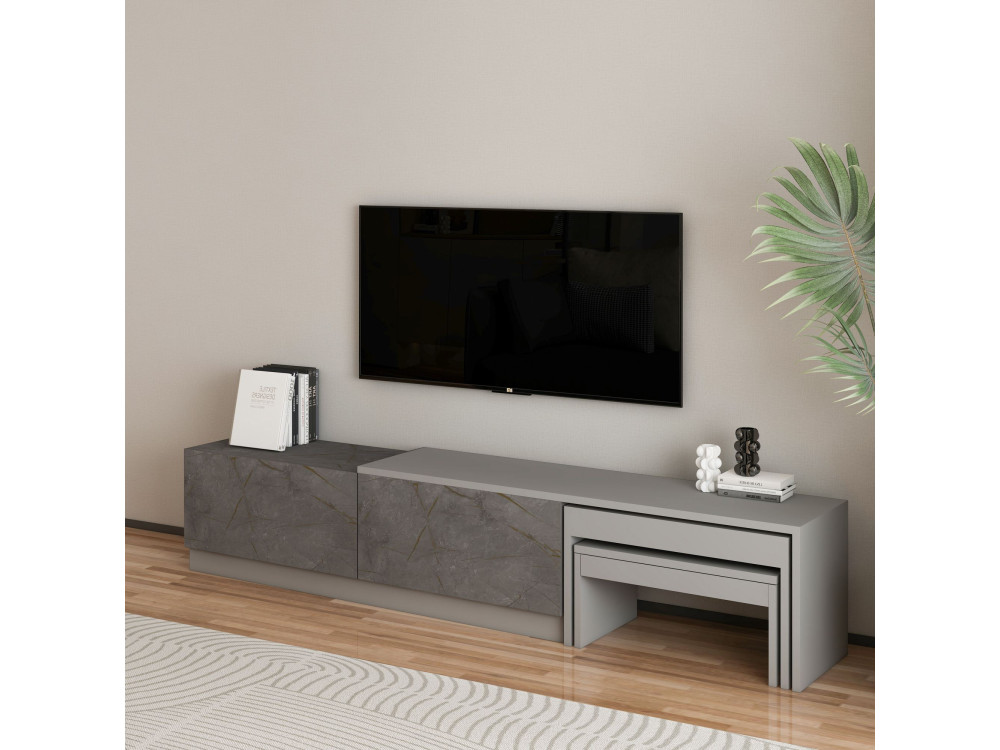 Nest" houten TV-meubel - 180 x 30 x 36 cm - Grijs