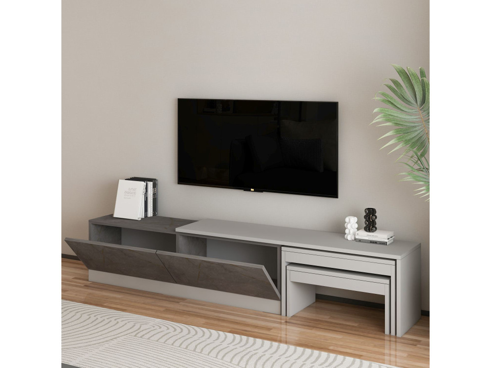 Nest" houten TV-meubel - 180 x 30 x 36 cm - Grijs