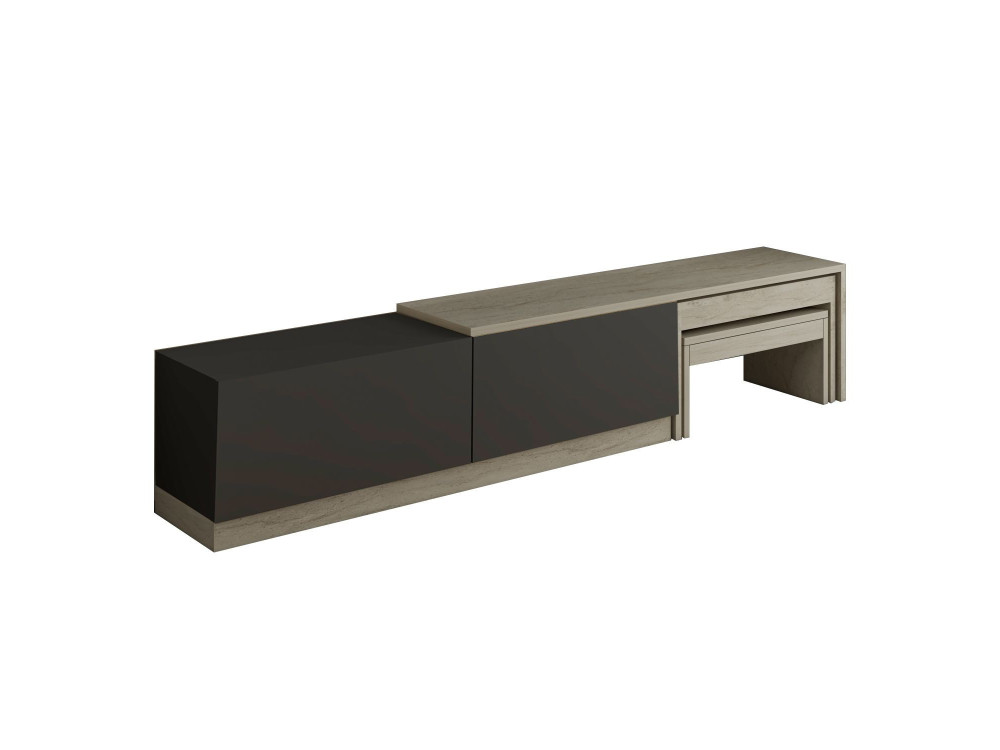 Nest" houten TV-meubel - 180 x 30 x 36 cm - Antraciet grijs