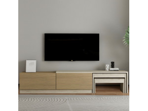 Nest" houten TV-meubel - 180 x 30 x 36 cm - Beige