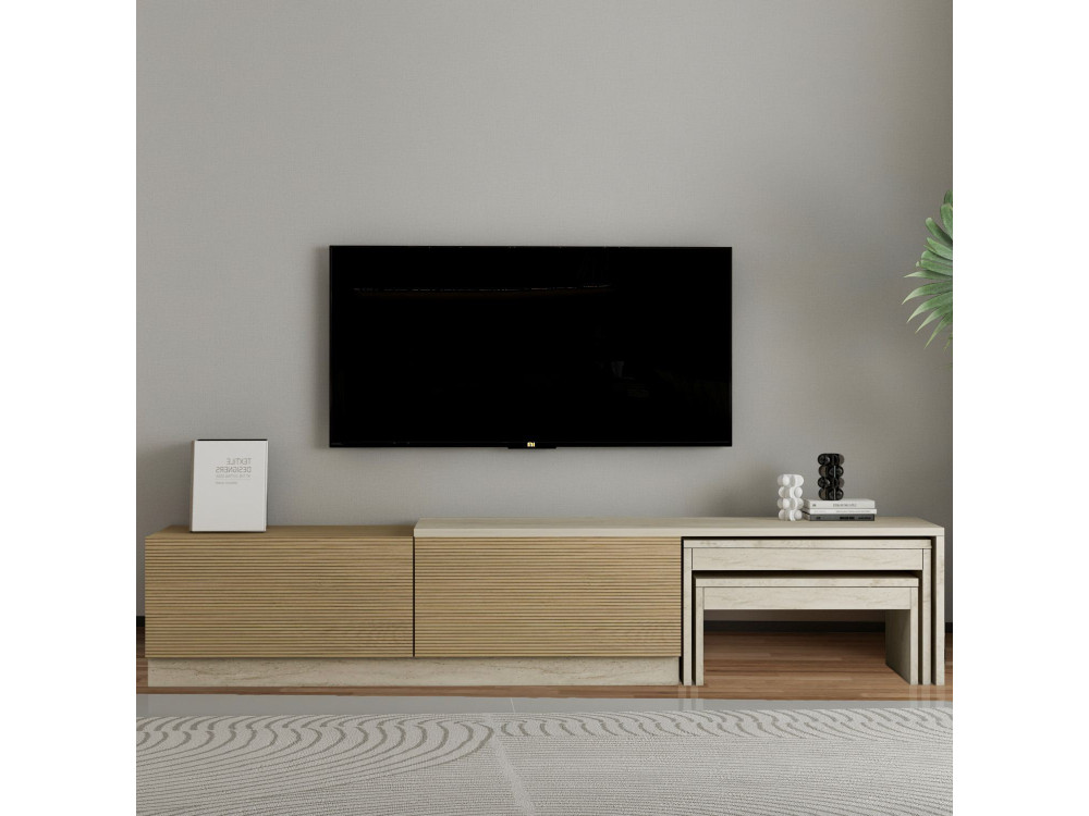 Nest" houten TV-meubel - 180 x 30 x 36 cm - Beige