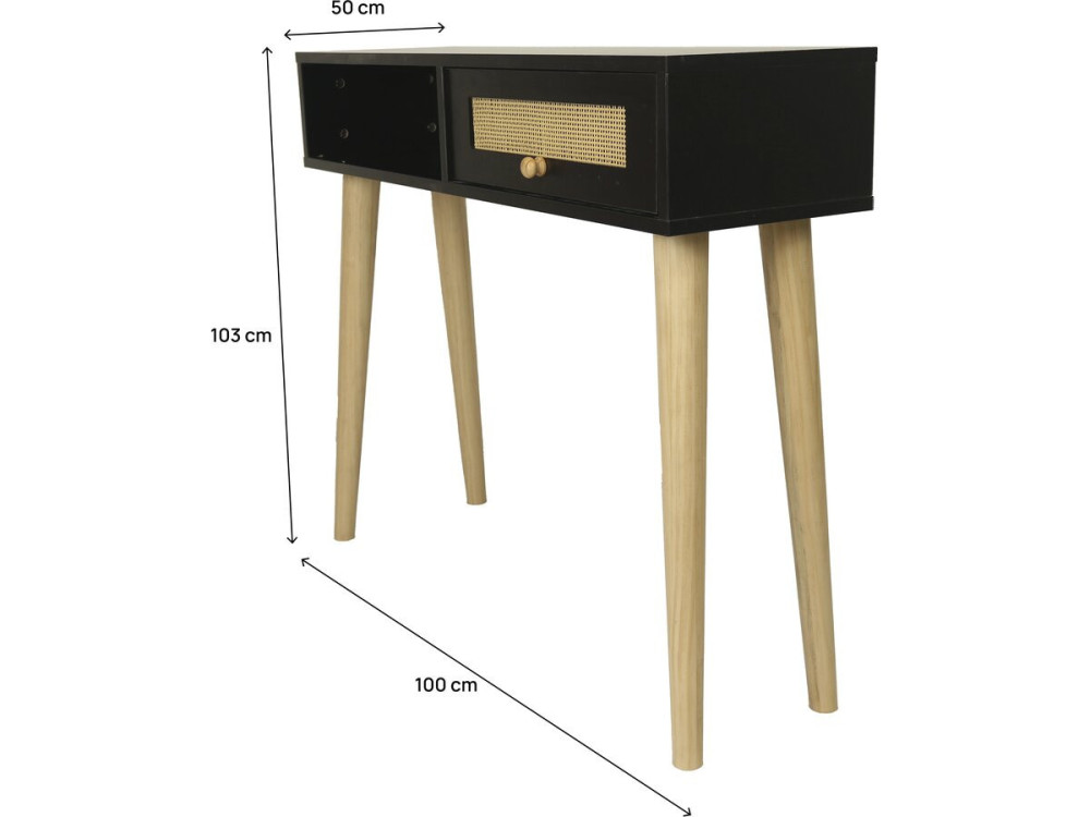 Sidetabel bijzettafel riet "Marine" - 100 x 29 x 81 cm - Zwart