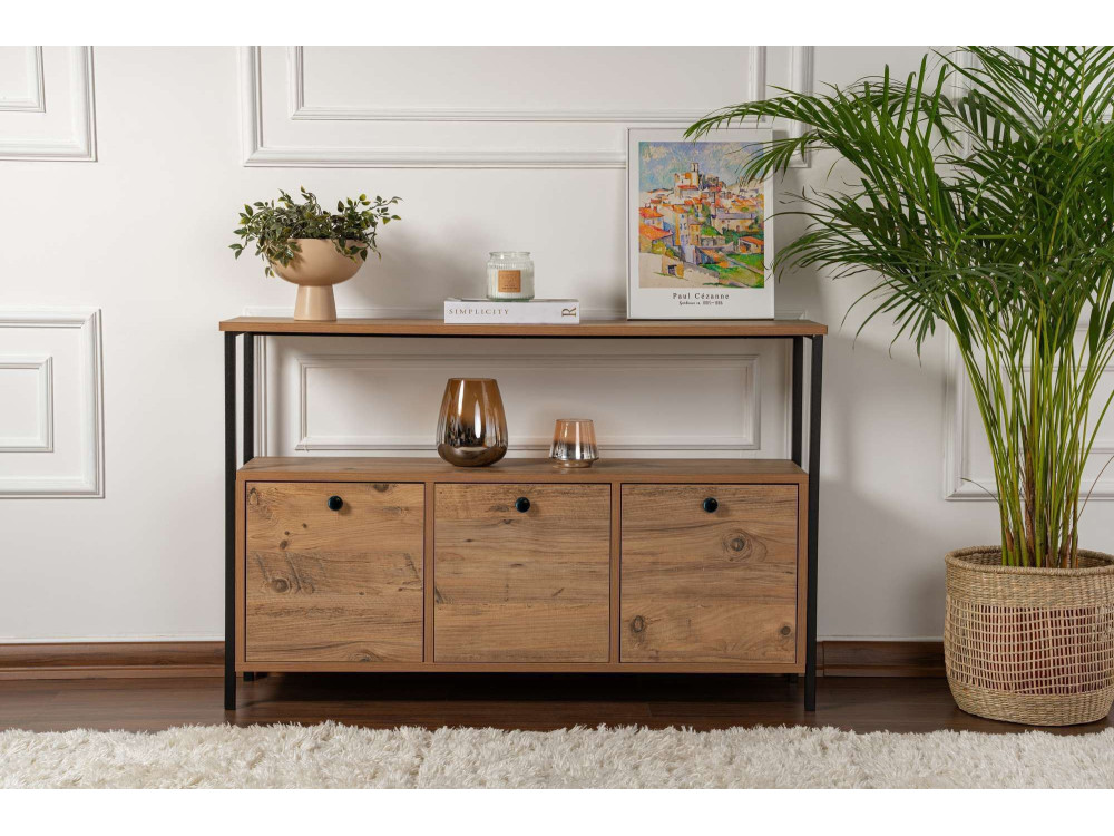 Houten console "Solace" - 120 x 29 x 77 cm - Zwart Atlantisch Grenen