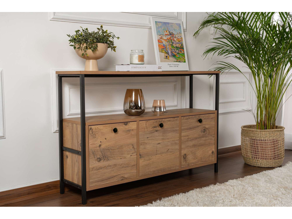 Houten console "Solace" - 120 x 29 x 77 cm - Zwart Atlantisch Grenen