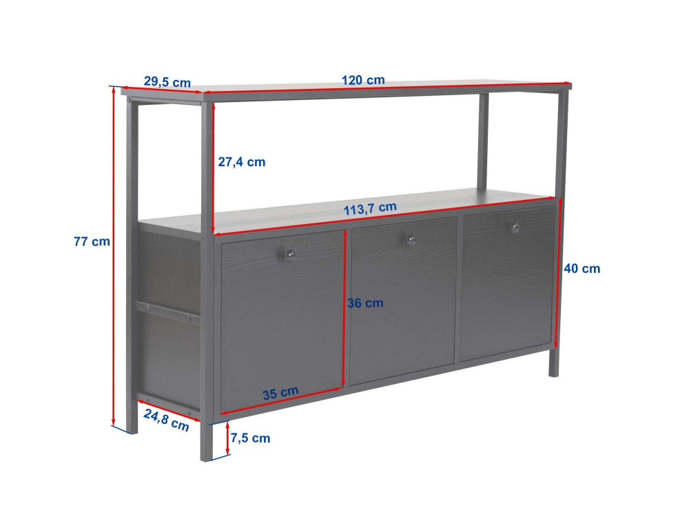 Houten console "Solace" - 120 x 29 x 77 cm - Zwart Atlantisch Grenen