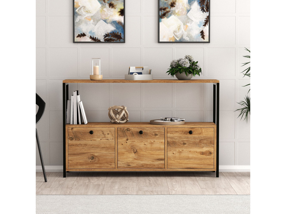 Houten dressoir "Nero" - 120 x 30 x 75 cm - Zwart Atlantisch grenen