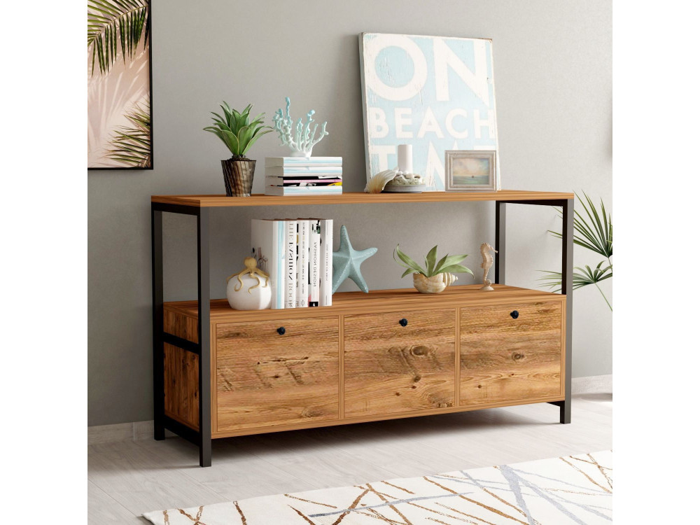 Houten dressoir "Nero" - 120 x 30 x 75 cm - Zwart Atlantisch grenen