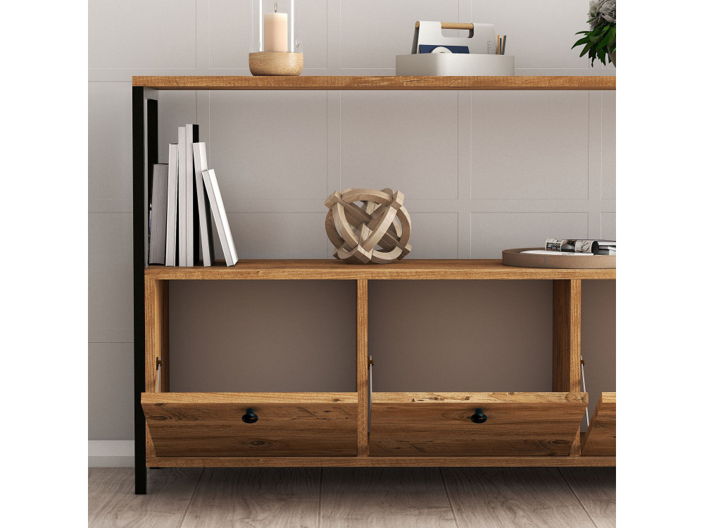 Houten dressoir "Nero" - 120 x 30 x 75 cm - Zwart Atlantisch grenen