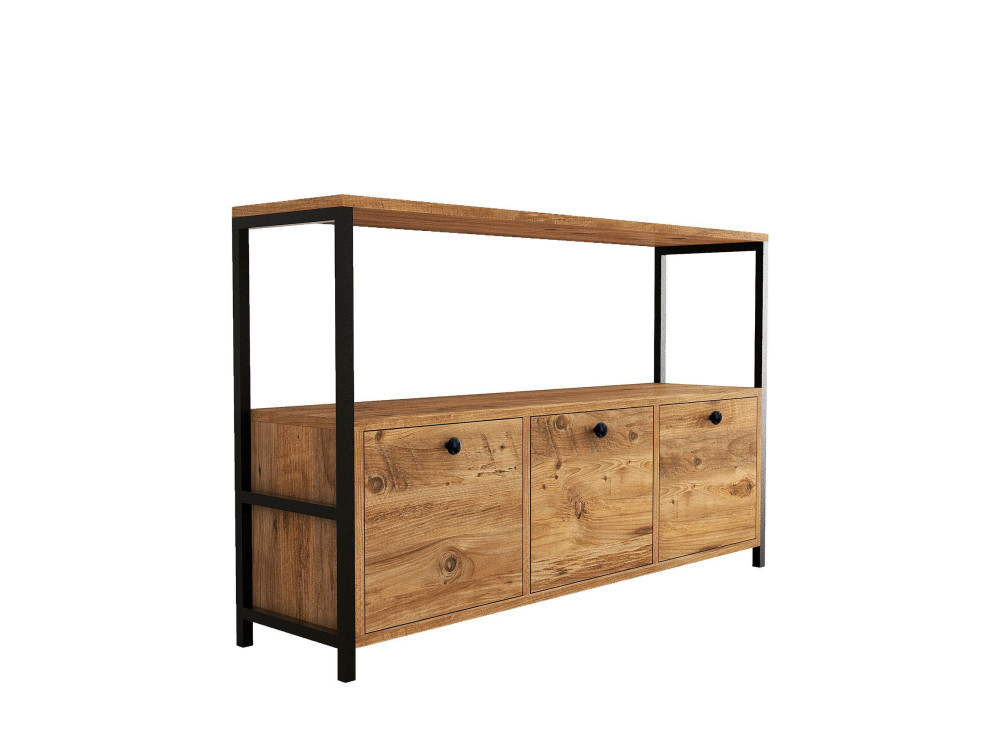 Houten dressoir "Nero" - 120 x 30 x 75 cm - Zwart Atlantisch grenen