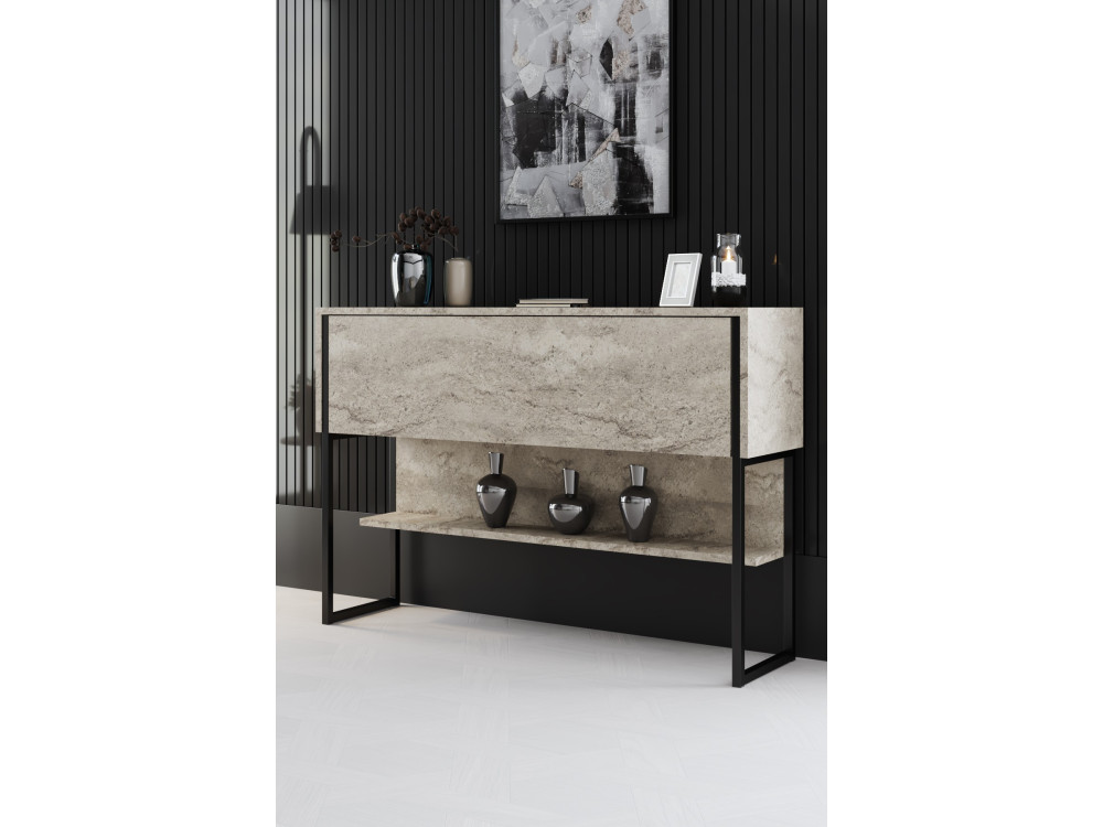 Luxe" houten console - 120 x 30 x 80 cm - Zwart Travertin