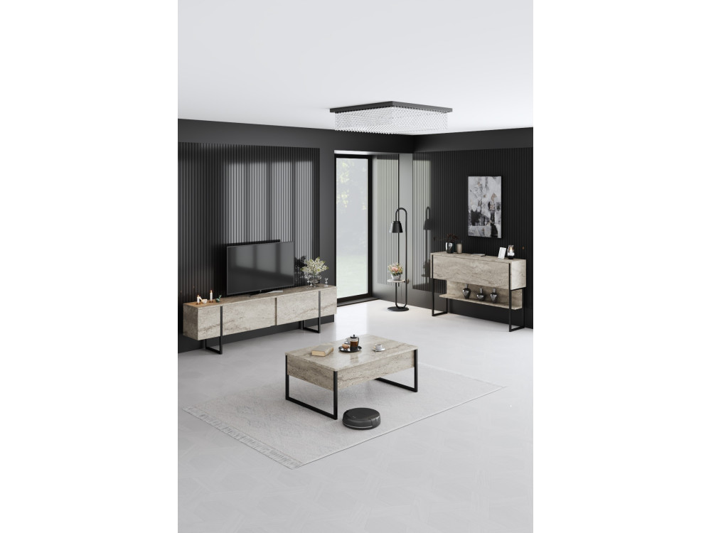 Luxe" houten console - 120 x 30 x 80 cm - Zwart Travertin