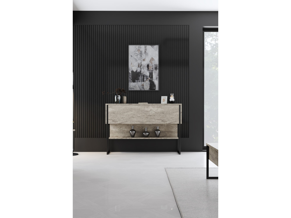 Luxe" houten console - 120 x 30 x 80 cm - Zwart Travertin