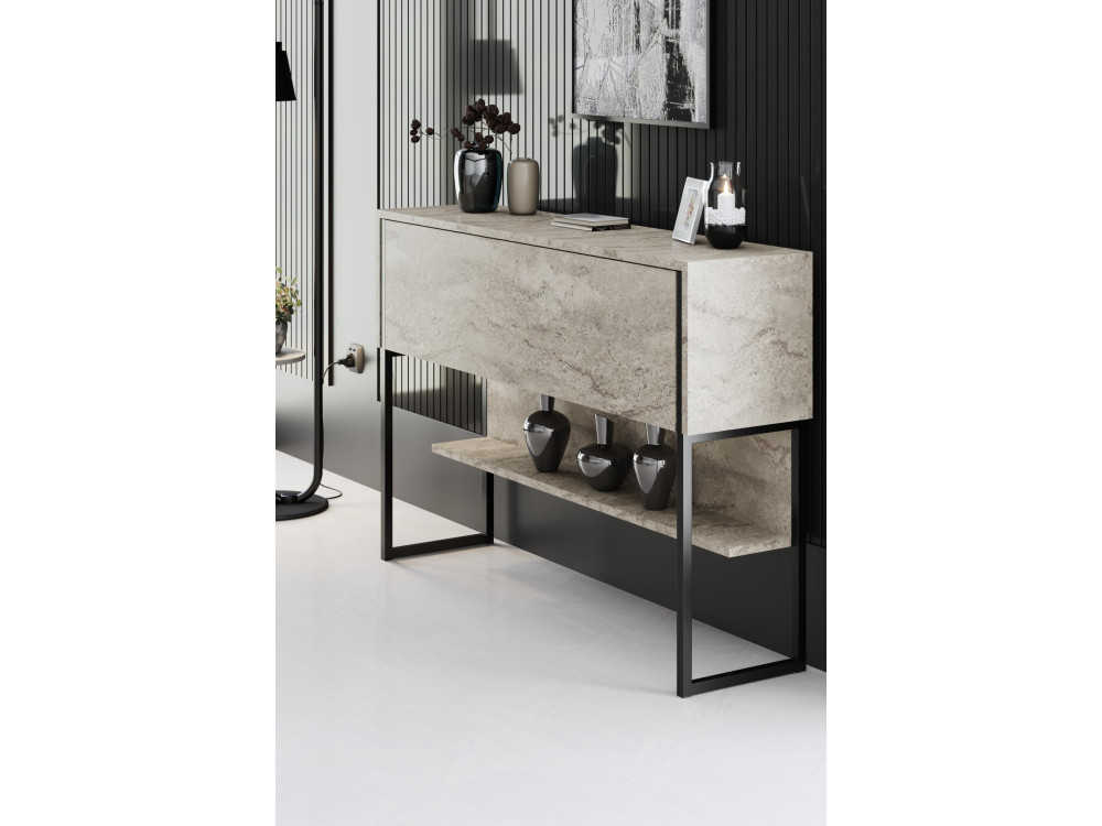 Luxe" houten console - 120 x 30 x 80 cm - Zwart Travertin