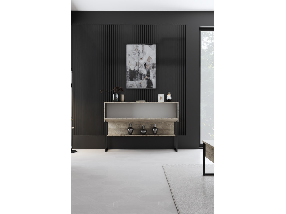 Luxe" houten console - 120 x 30 x 80 cm - Zwart Travertin
