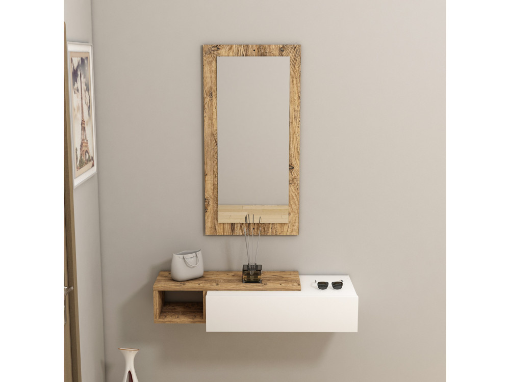 Houten console met spiegel "Vien" - 82 x 29 x 15 cm - Wit
