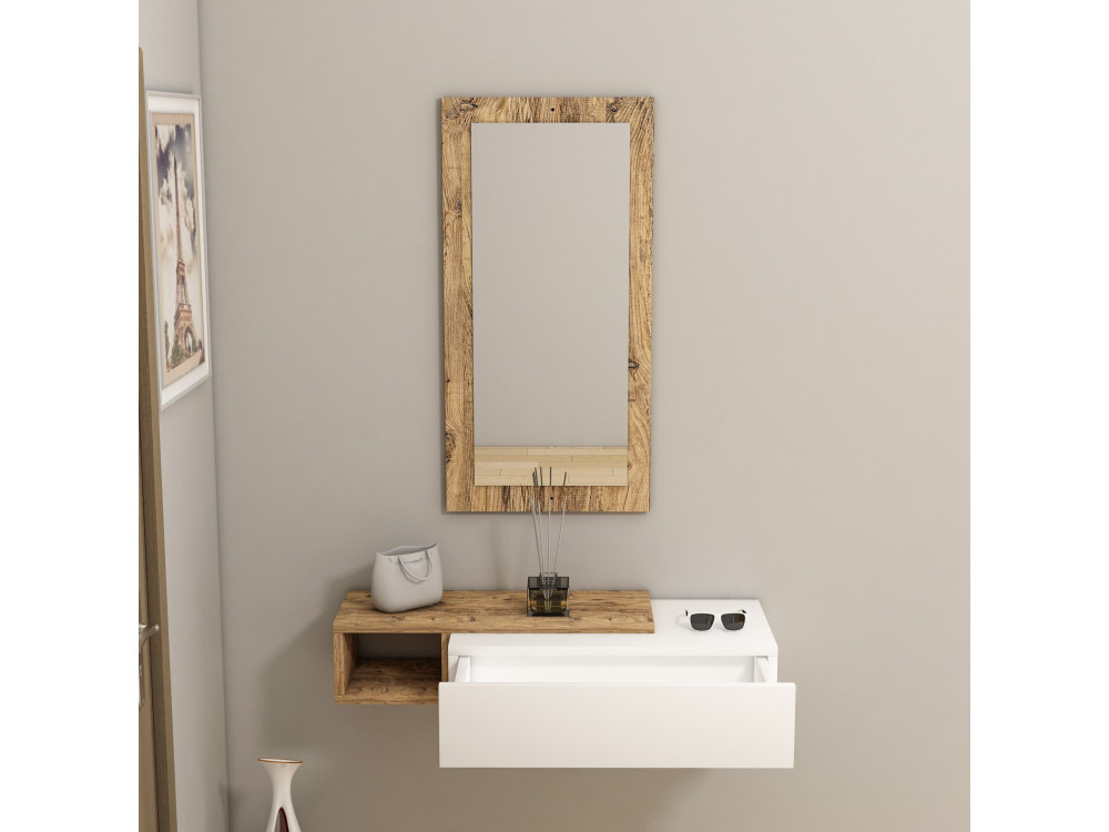 Houten console met spiegel "Vien" - 82 x 29 x 15 cm - Wit