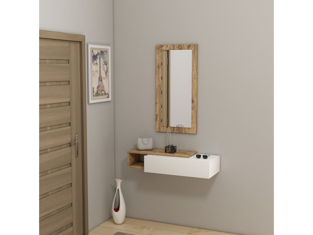 Houten console met spiegel "Vien" - 82 x 29 x 15 cm - Wit