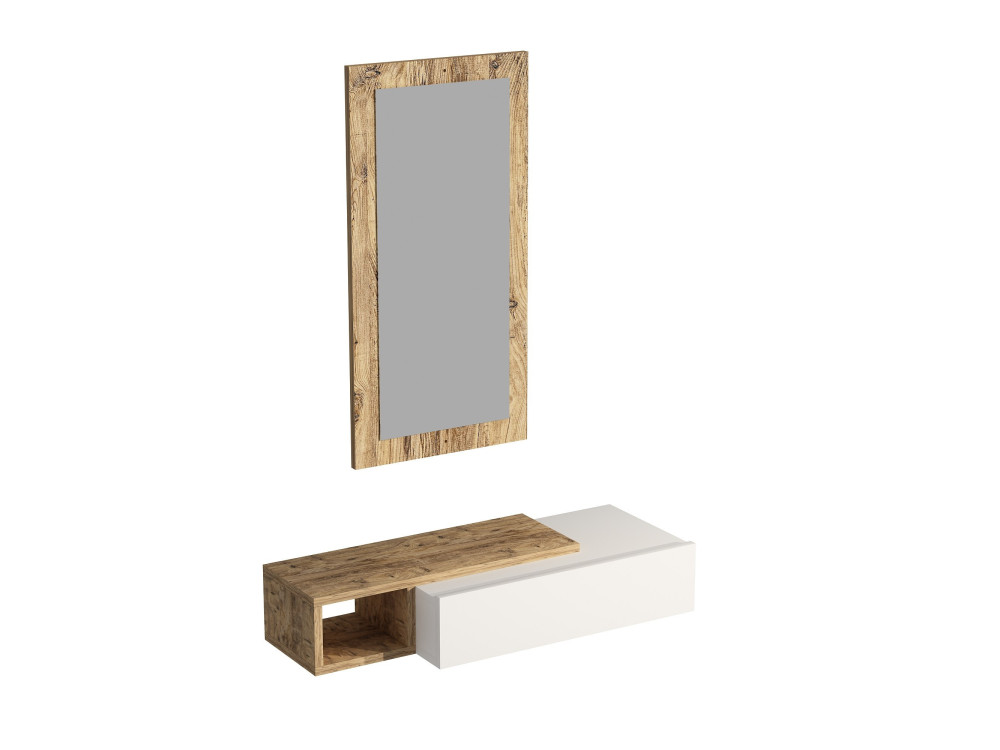 Houten console met spiegel "Vien" - 82 x 29 x 15 cm - Wit