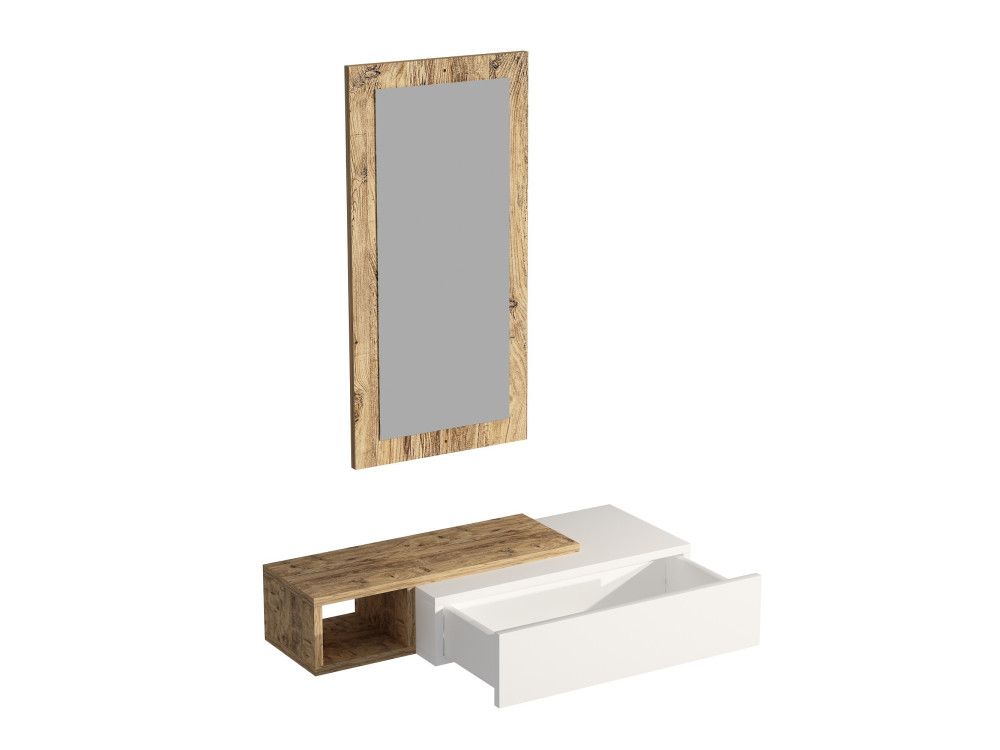 Houten console met spiegel "Vien" - 82 x 29 x 15 cm - Wit