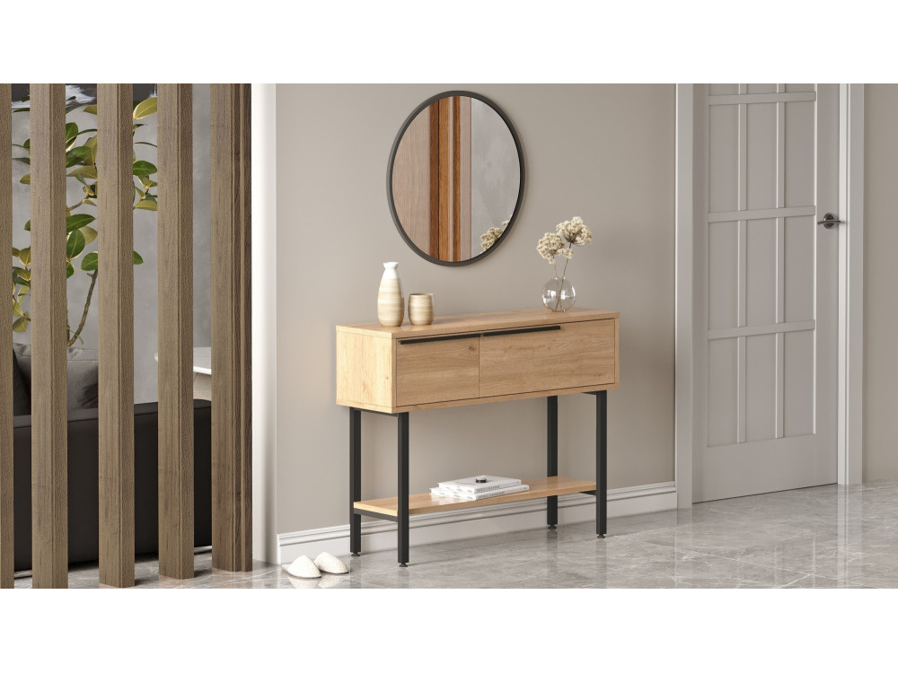 Calvin" houten console met spiegel - 100 x 30 x 76 cm - Bruin