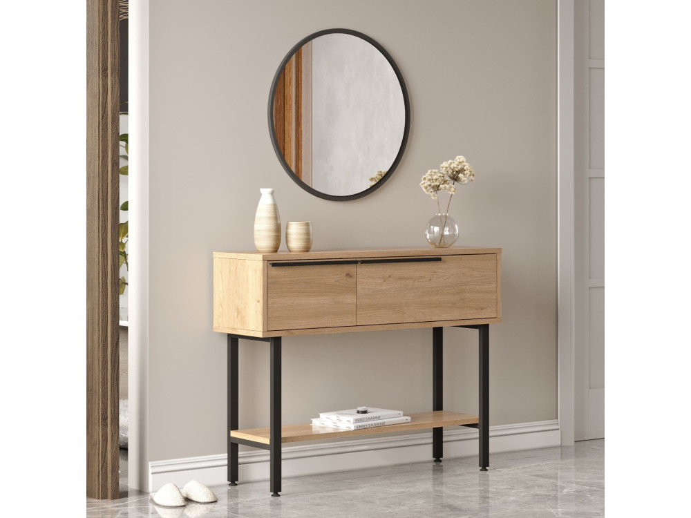 Calvin" houten console met spiegel - 100 x 30 x 76 cm - Bruin