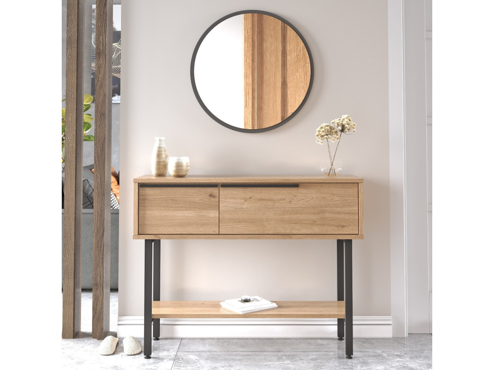 Calvin" houten console met spiegel - 100 x 30 x 76 cm - Bruin