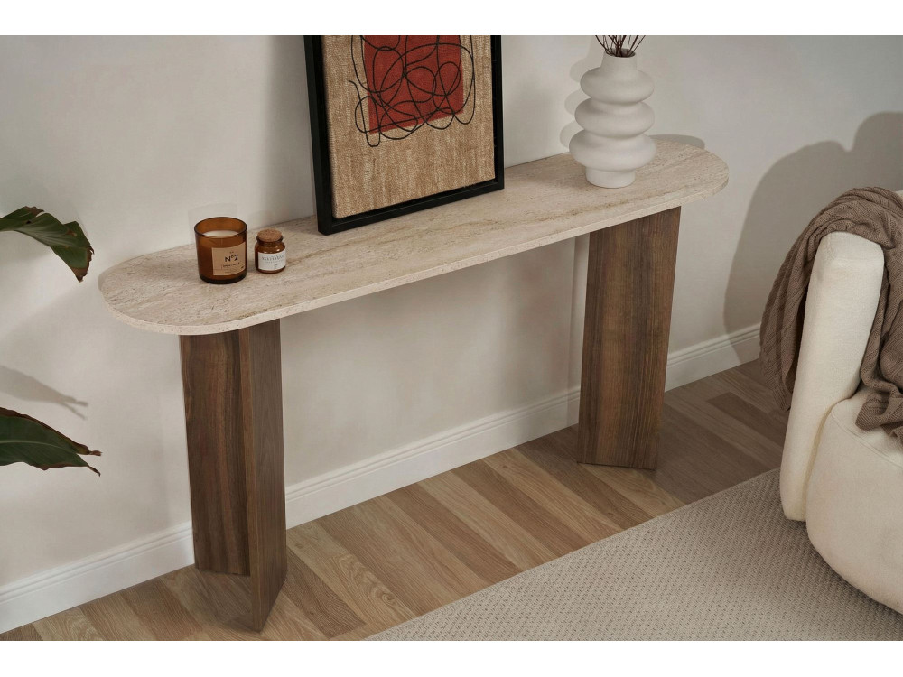Houten console "Sira" - 150 x 35 x 75 cm - Travertin