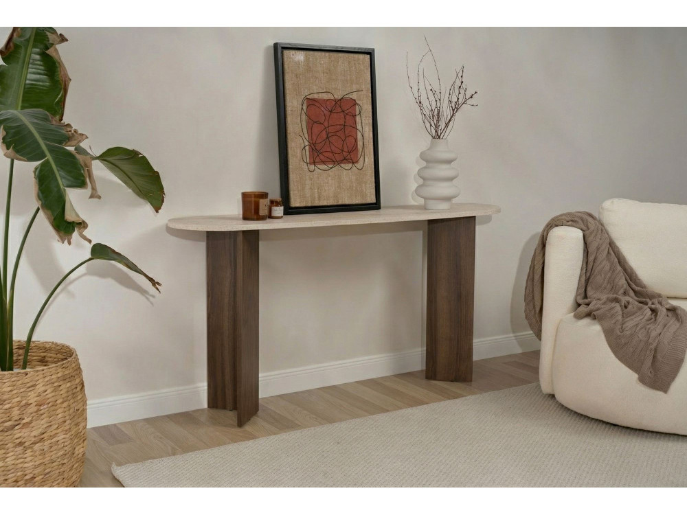 Houten console "Sira" - 150 x 35 x 75 cm - Travertin