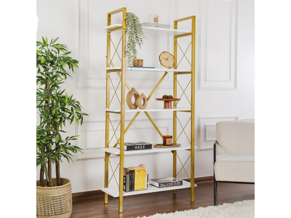Elysian" houten boekenkast - 90 x 33 x 180 cm - Witgoud