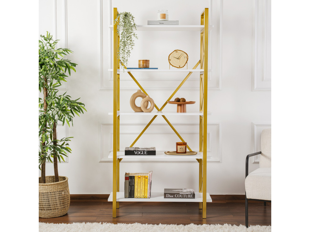 Elysian" houten boekenkast - 90 x 33 x 180 cm - Witgoud