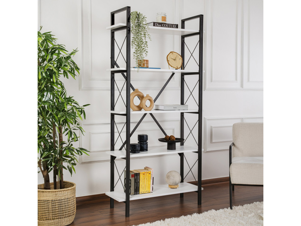 Houten boekenkast "Elysian" - 90 x 33 x 180 cm - WitZwart