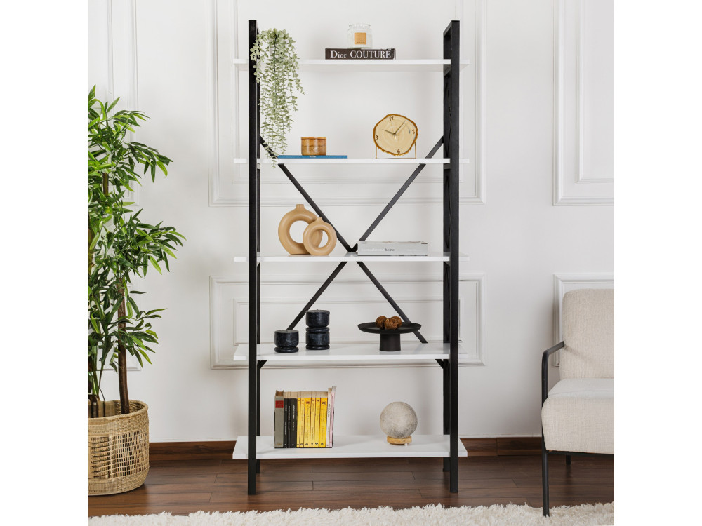 Houten boekenkast "Elysian" - 90 x 33 x 180 cm - WitZwart
