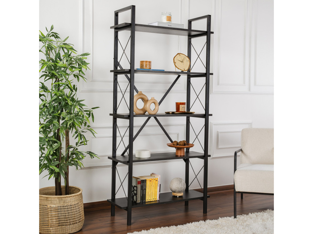 Houten boekenkast "Elysian" - 90 x 33 x 180 cm - Zwart HoutZwart Hout