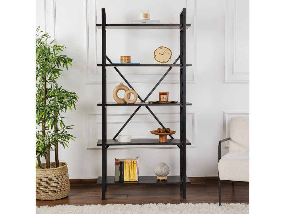 Houten boekenkast "Elysian" - 90 x 33 x 180 cm - Zwart HoutZwart Hout