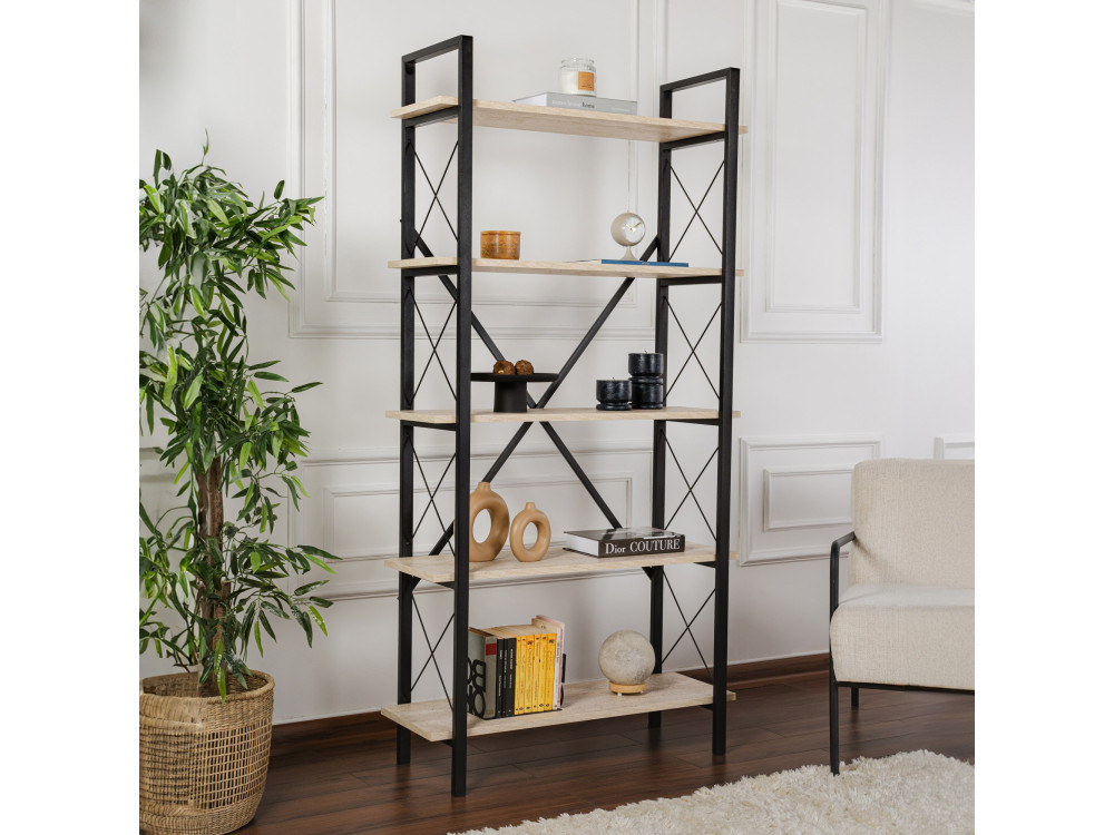 Houten boekenkast "Elysian" - 90 x 33 x 180 cm - TravertinZwart