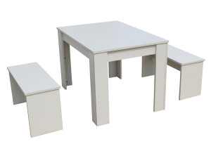 Eettafel met 2 banken keukentafel tafel "Tino" - 110 x 74 x 70 cm - Wit