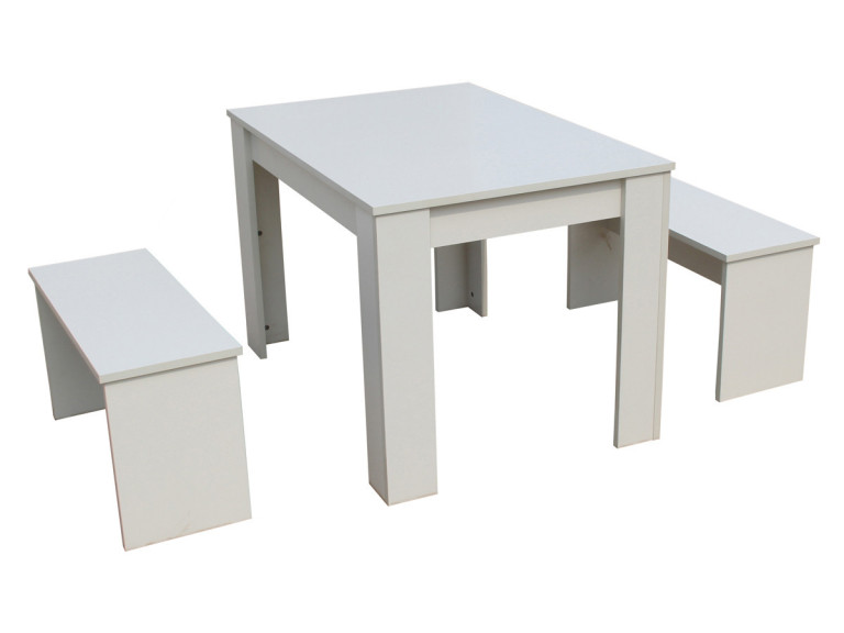 Eettafel met 2 banken keukentafel tafel "Tino" - 110 x 74 x 70 cm - Wit