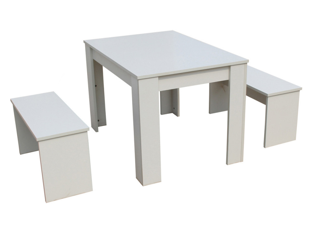 Eettafel met 2 banken keukentafel tafel "Tino" - 110 x 74 x 70 cm - Wit